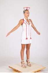 Whole Body Woman White Uniform Slim Studio photo references